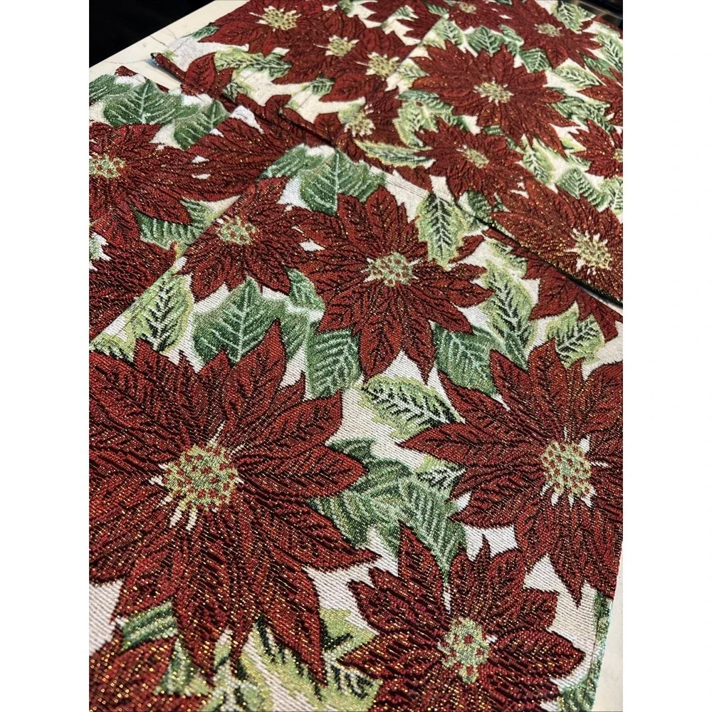 Set 8 Tapestry Poinsettia Placemats Red Green Gold Floral